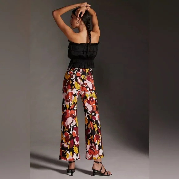 Anthropologie Maeve The Colette Cropped Wide-Leg Pants Floral Mod Size 27 Linen - Picture 11 of 11